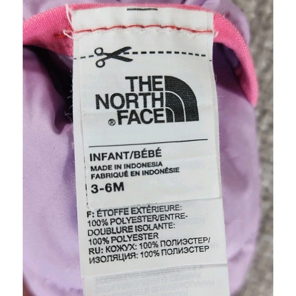 The North Face Reversible Hooded Puffer Jacket Infant 3-6mo Purple Zig-Zag Bears